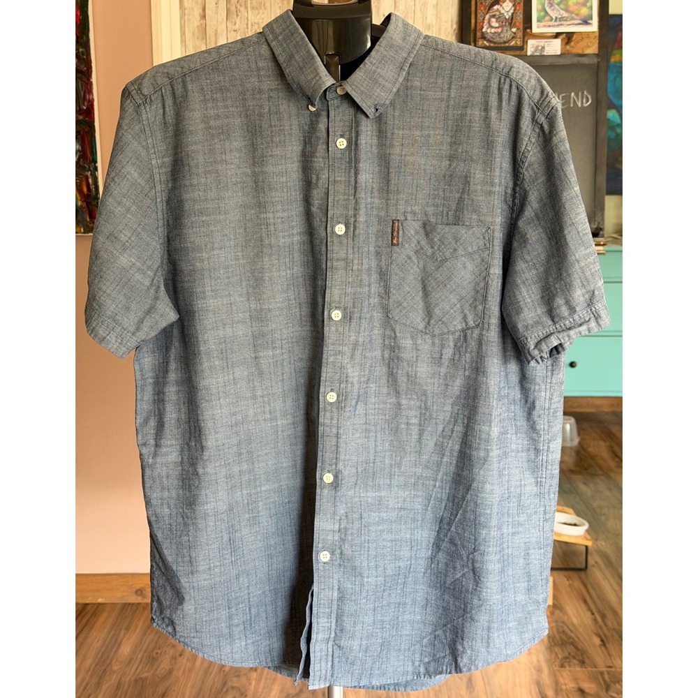 Ben Sherman Mens Blue Chambray Short Sleeve Button Down Shirt Size XXL Cotton